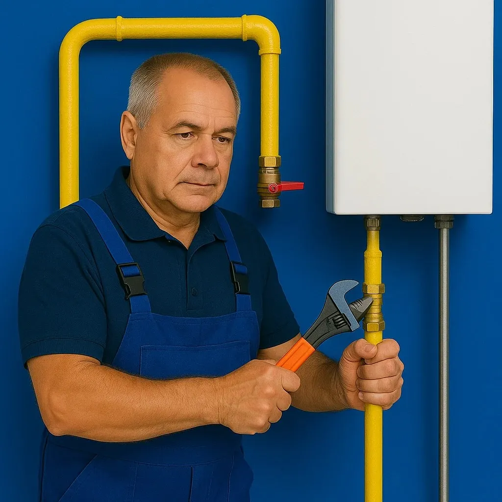 Installateur arbeitet an Gasleitung