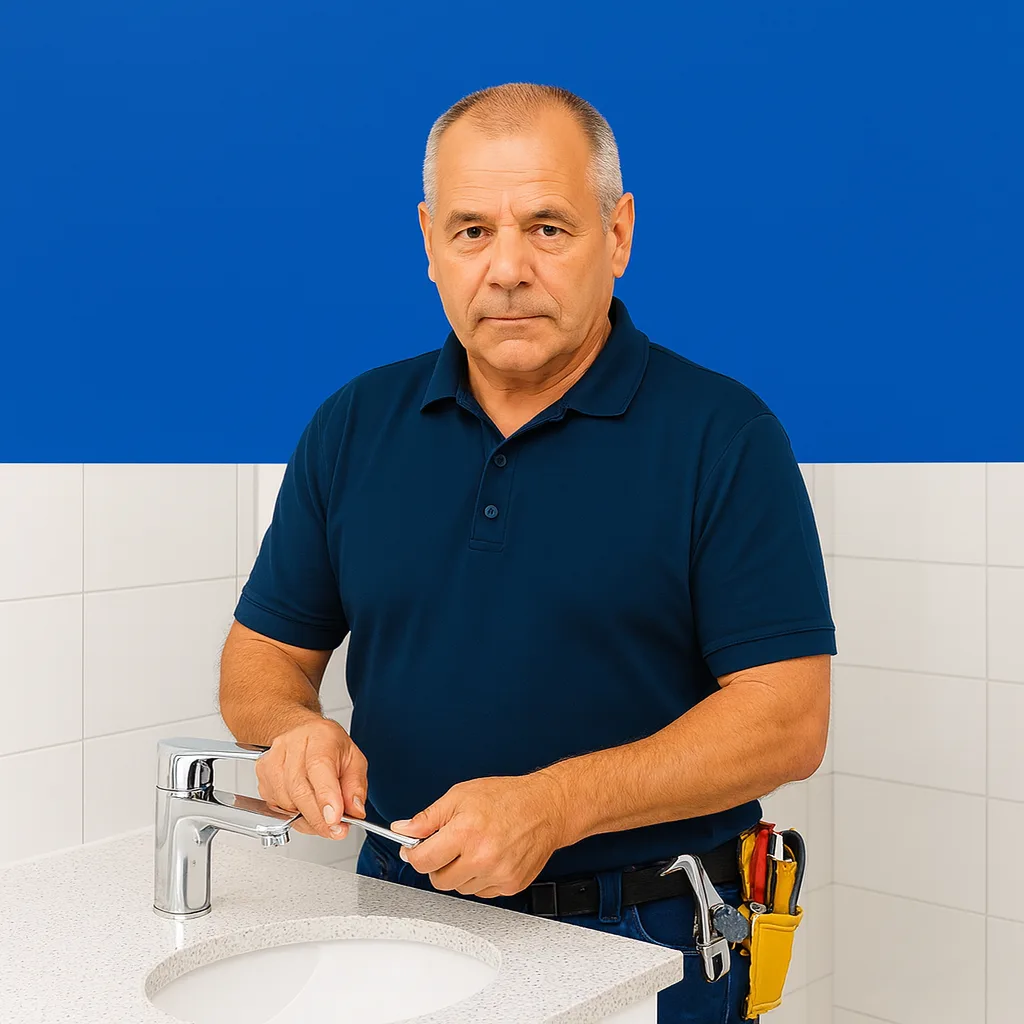 Installateur repariert Waschbeckenarmatur