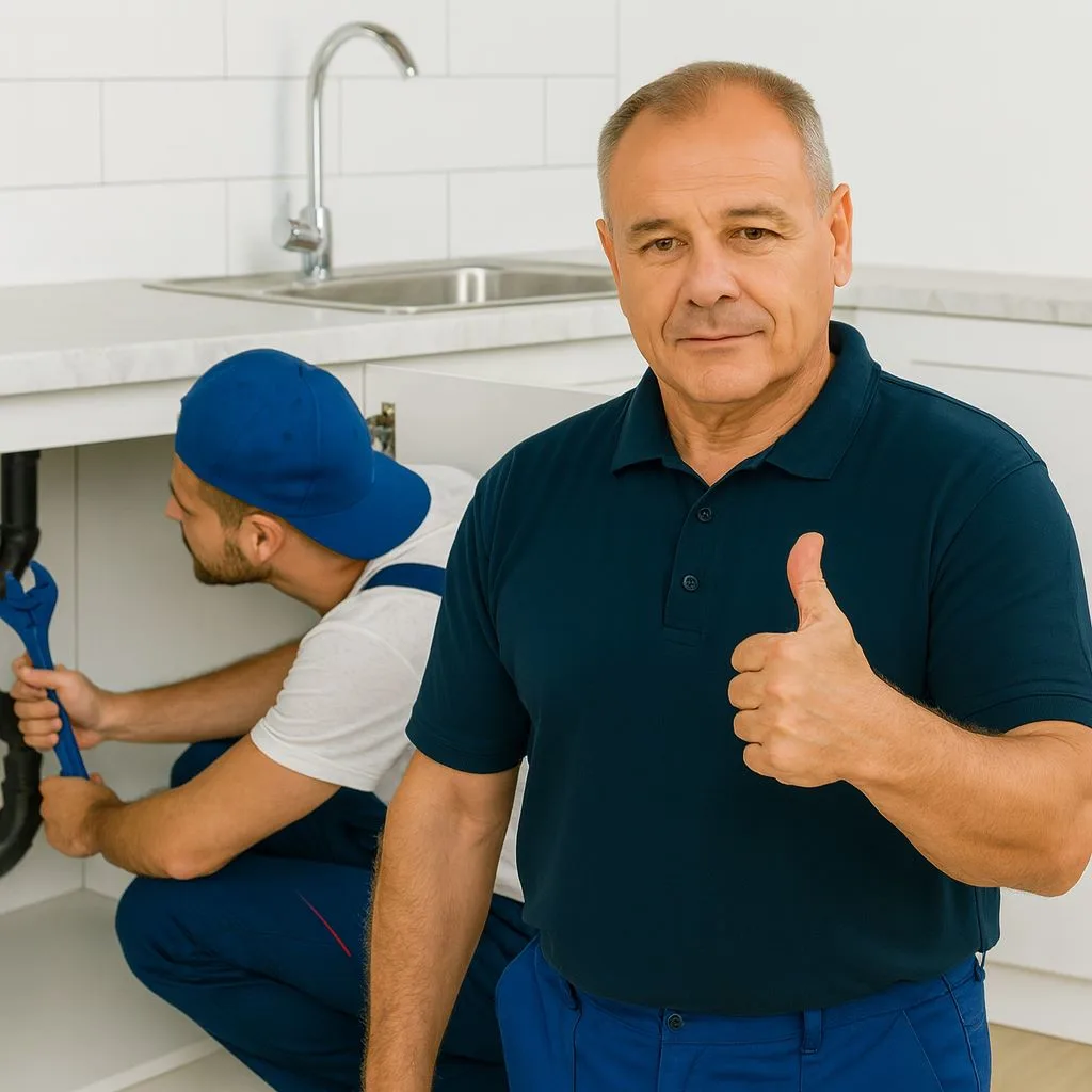 Zufriedener Klempner mit Daumen hoch