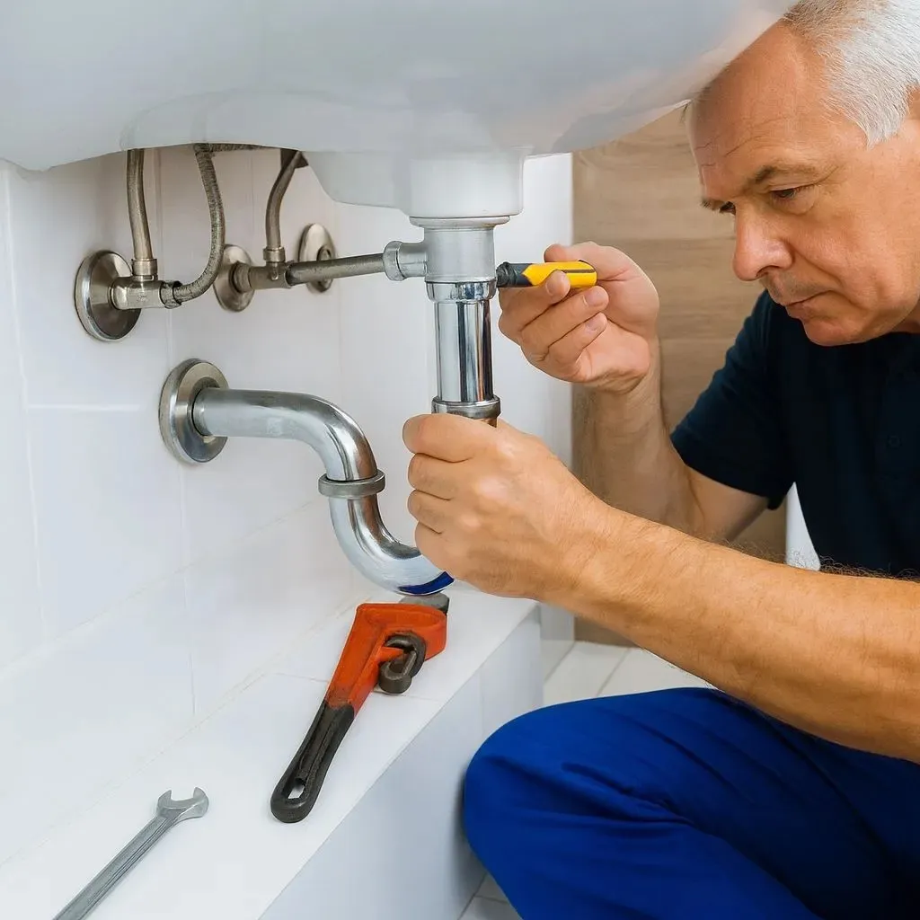 Klempner repariert Abfluss