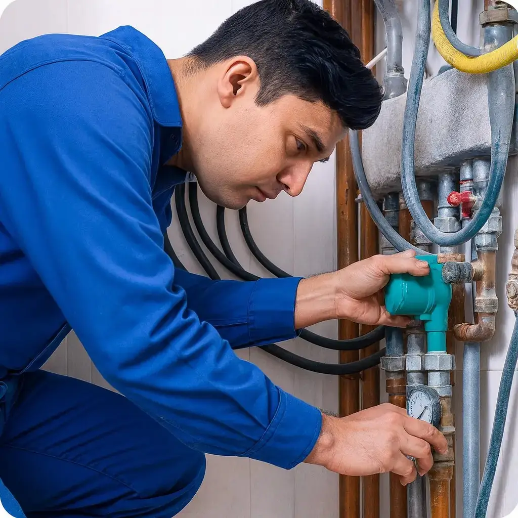 Techniker prüft Heizungsanlage